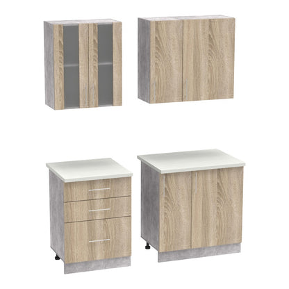 Σύνθεση Κουζίνας Festa III Μελαμίνη σε Sonoma Απόχρωση και Πάγκο σε Ανοιχτό Γκρι 140x60x85