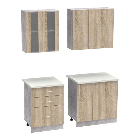 Σύνθεση Κουζίνας Festa III Μελαμίνη σε Sonoma Απόχρωση και Πάγκο σε Ανοιχτό Γκρι 140x60x85