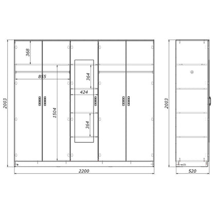 Ντουλάπα Πεντάφυλλη με Καθρέφτη Luna σε Sonoma Απόχρωση 220x52x200