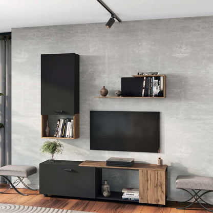 Σύνθετο Σαλονιού Poelfy σε Ανθρακί-Oak Απόχρωση 170x37.5x42