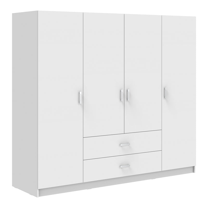 Ντουλάπα Τετράφυλλη Royal με Συρτάρια Λευκό 200x58x177