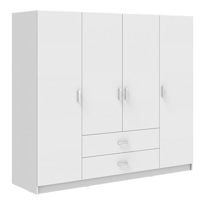 Ντουλάπα Τετράφυλλη Royal με Συρτάρια Λευκό 200x58x177