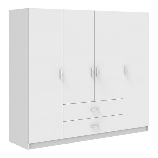 Ντουλάπα Τετράφυλλη Royal με Συρτάρια Λευκό 200x58x177