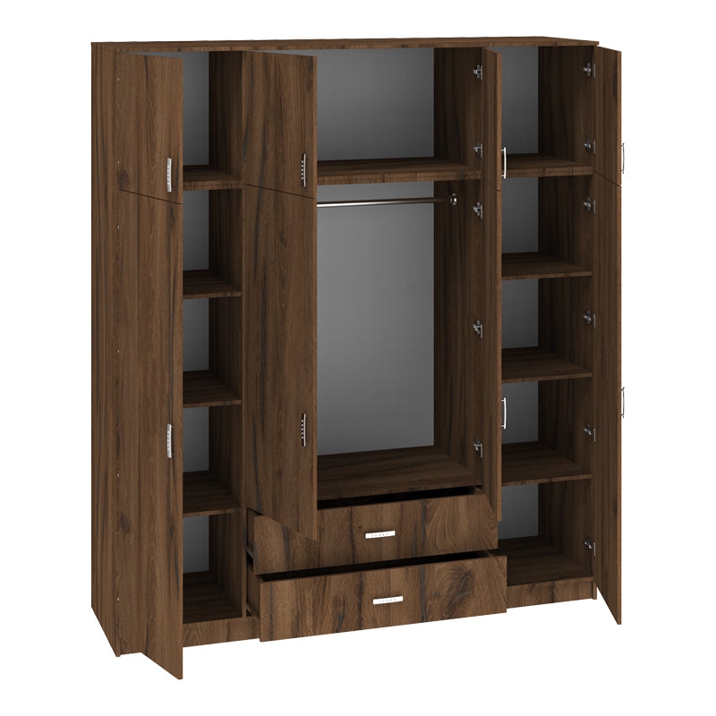 Ντουλάπα Τετράφυλλη με Συρτάρια Royal Καρυδι-Oak 200x58x230