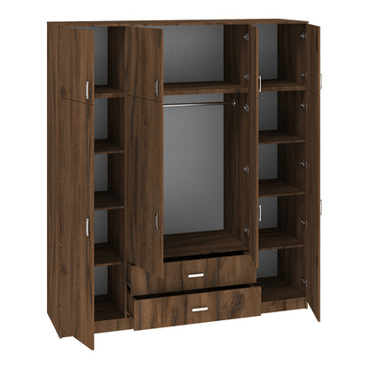 Ντουλάπα Τετράφυλλη με Συρτάρια Royal Καρυδι-Oak 200x58x230