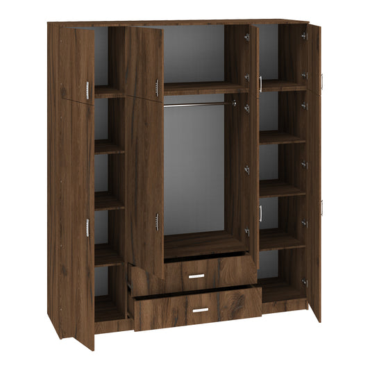 Ντουλάπα Τετράφυλλη με Συρτάρια Royal Καρυδι-Oak 200x58x230