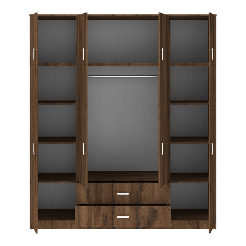 Ντουλάπα Τετράφυλλη με Συρτάρια Royal Καρυδι-Oak 200x58x230