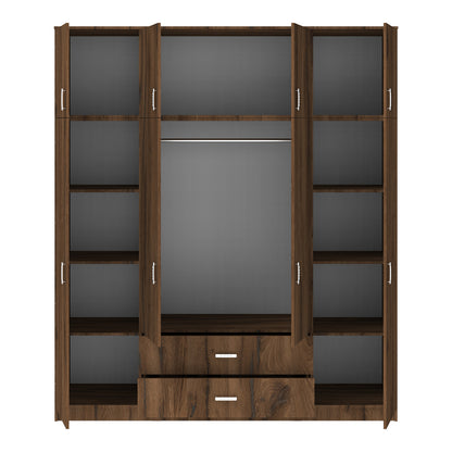 Ντουλάπα Τετράφυλλη με Συρτάρια Royal Καρυδι-Oak 200x58x230