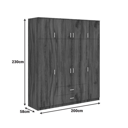 Ντουλάπα Τετράφυλλη με Συρτάρια Royal Καρυδι-Oak 200x58x230