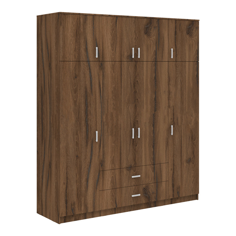 Ντουλάπα Τετράφυλλη με Συρτάρια Royal Καρυδι-Oak 200x58x230