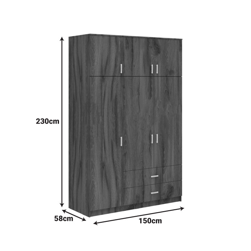 Ντουλάπα Τρίφυλλη με Συρτάρια Royal Καρυδι-Oak 150x58x230