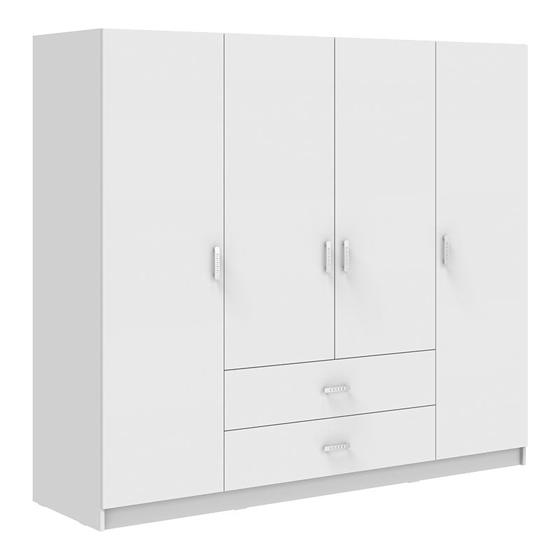 Ντουλάπα Τετράφυλλη Royal με Συρτάρια και Πατάρι Λευκό 200x58x230