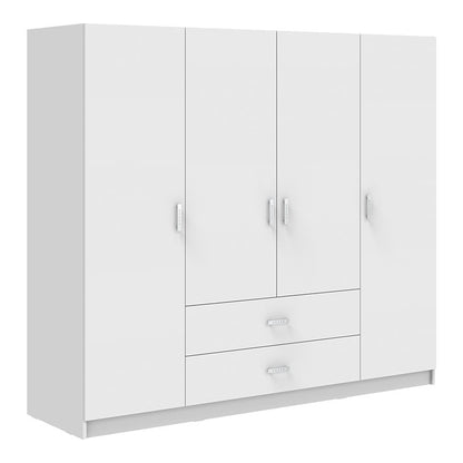 Ντουλάπα Τετράφυλλη Royal με Συρτάρια και Πατάρι Λευκό 200x58x230