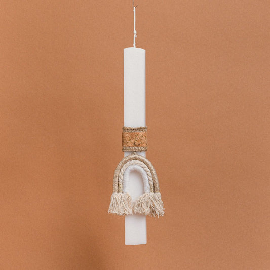 Λαμπάδα Στολισμένη Ουράνιο Τόξο Χρυσό Εκρού σε Συσκευασία Δώρου