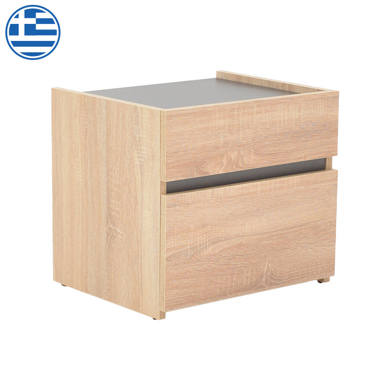    Κομοδίνο Comcie σε Φυσικό με Γκρι Απόχρωση 50x42x45.5εκ