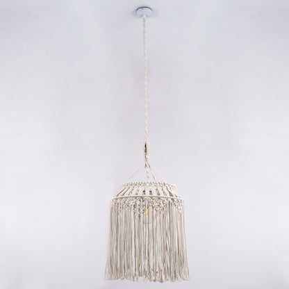 ALGERIA 36202 Boho - Μακραμέ - Macrame Κρεμαστό Φωτιστικό Οροφής Μονόφωτο 1 x E27 Πλεκτό Χειροποίητο Μπεζ Υφασμάτινο με Σχοινί Φ40 x Υ50cm