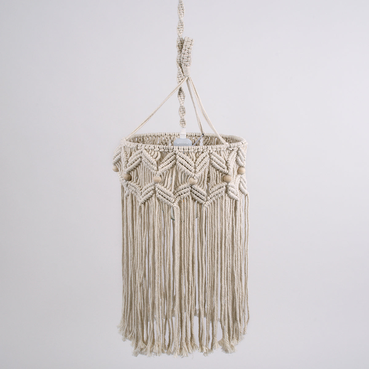 CONGO 36206 Boho - Μακραμέ - Macrame Κρεμαστό Φωτιστικό Οροφής Μονόφωτο 1 x E27 Πλεκτό Χειροποίητο Μπεζ Υφασμάτινο με Σχοινί Φ30 x Υ50cm