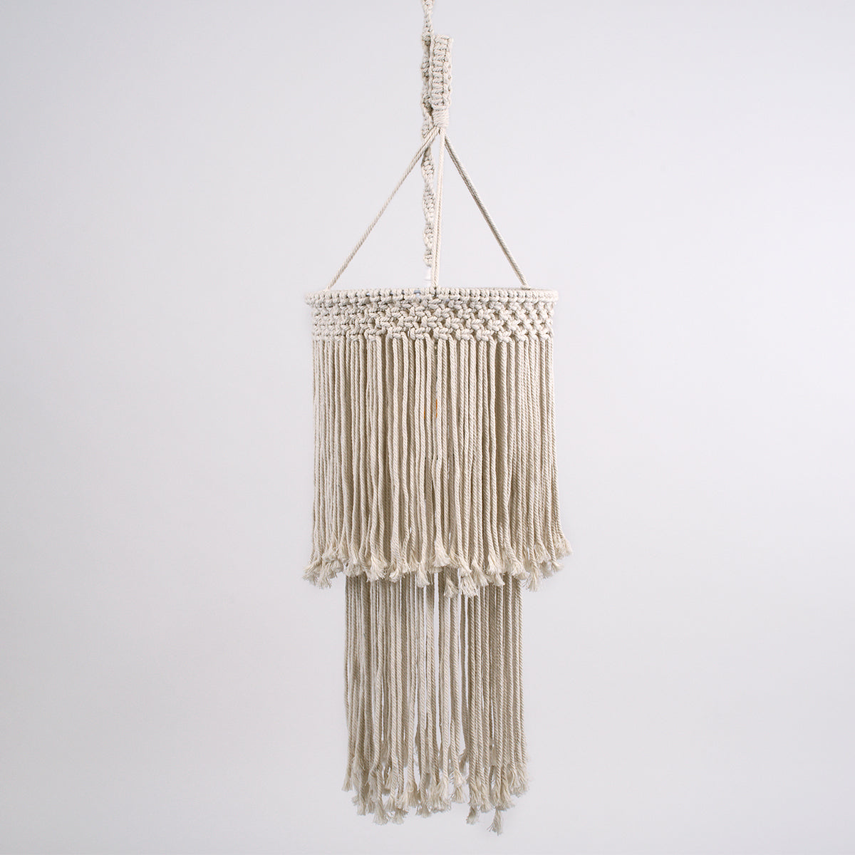 ZAMBIA 36208 Boho - Μακραμέ - Macrame Κρεμαστό Φωτιστικό Οροφής Μονόφωτο 1 x E27 Πλεκτό Χειροποίητο Μπεζ Υφασμάτινο με Σχοινί Φ30 x Υ60cm