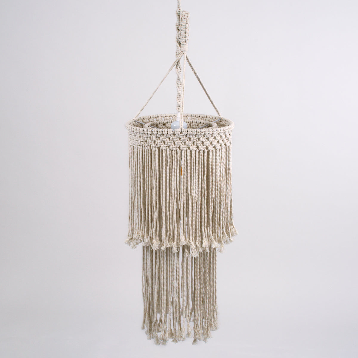 ZAMBIA 36208 Boho - Μακραμέ - Macrame Κρεμαστό Φωτιστικό Οροφής Μονόφωτο 1 x E27 Πλεκτό Χειροποίητο Μπεζ Υφασμάτινο με Σχοινί Φ30 x Υ60cm