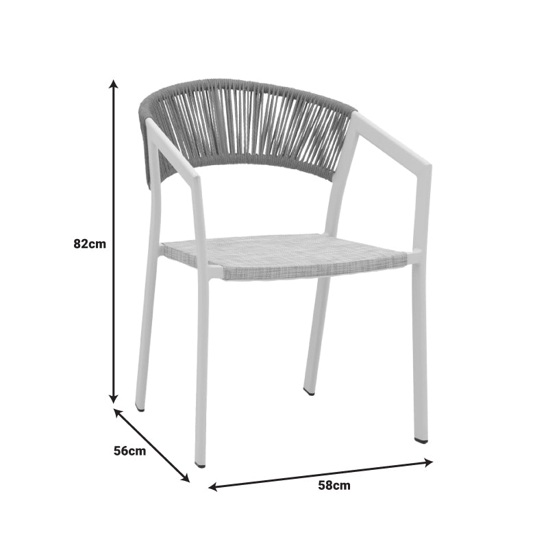 Πολυθρόνα Αλουμινίου Glisten Στοιβαζόμενη Λευκός Σκελετός-Textilene Γκρι - PE Rattan σε Φυσική Απόχρωση 58x56x82