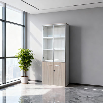 Office Cabinet with Glass Doors Armadi Sonoma-White 80x40x200