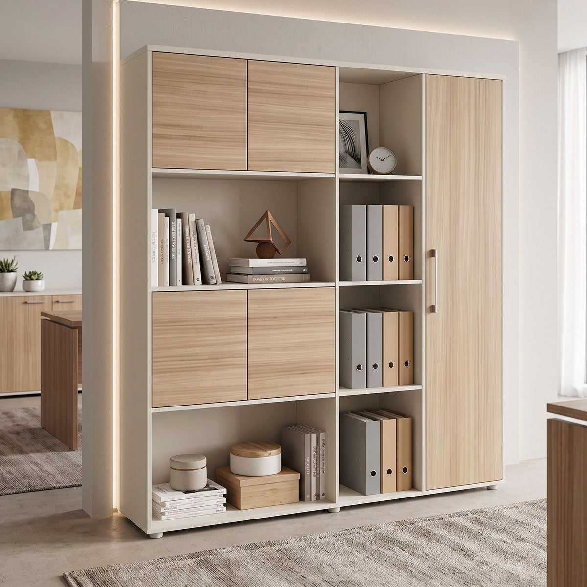 Βιβλιοθήκη Γραφείου Chidi σε Oak-Μπεζ Απόχρωση 160x40x200