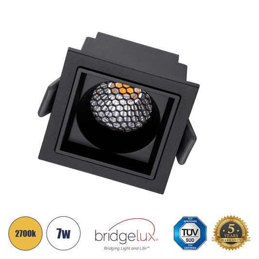 PLUTO-S 60269 Χωνευτό LED Spot Downlight TrimLess Μ6.4xΠ6.4cm 7W 875lm 38° AC 220-240V IP20 Μ6.4 x Π6.4 x Υ4.9cm - Τετράγωνο - Μαύρο & Anti-Glare HoneyComb - Θερμό Λευκό 2700K - Bridgelux COB