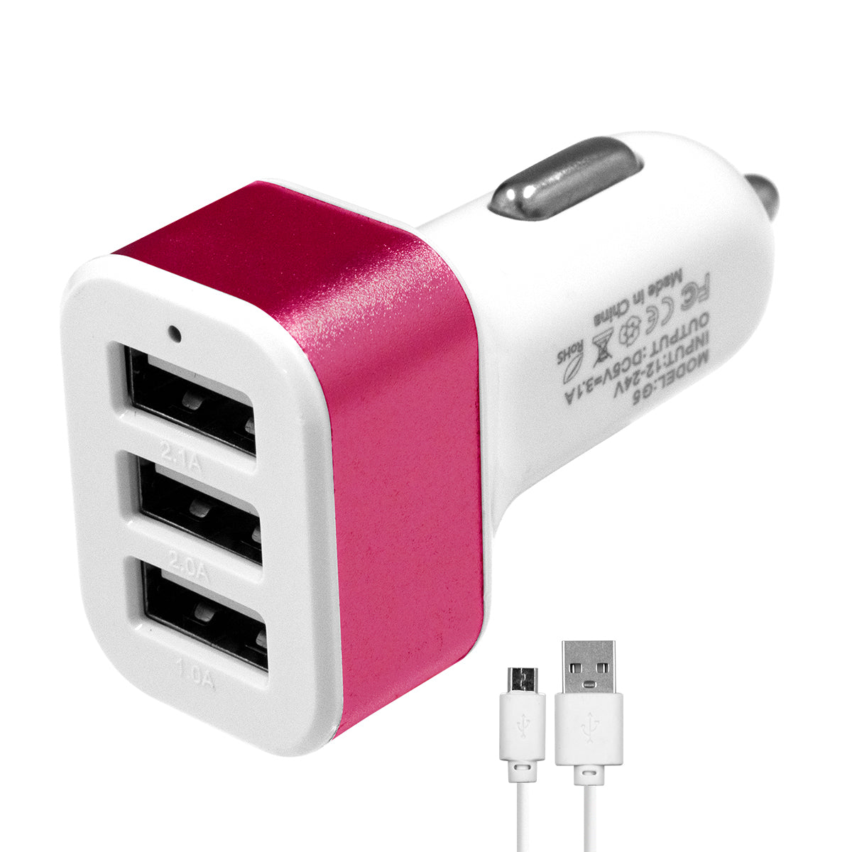 79504 Ροζ Φορτιστής Αυτοκινήτου DC 12-24V με 3 Εξόδους USB DC 5V Max 3.1A 20W και Καλώδιο USB σε Type-C