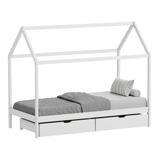 Παιδικό Κρεβάτι Mellin τ.Montessori με 2 Συρτάρια Ξύλο Πεύκου σε Λευκή Απόχρωση 90x190εκ