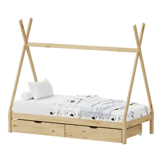 Παιδικό Κρεβάτι Lalitto τ.Montessori με 2 Συρτάρια Τ.montessori Ξύλο Πεύκου σε Φυσική Απόχρωση 90x190εκ