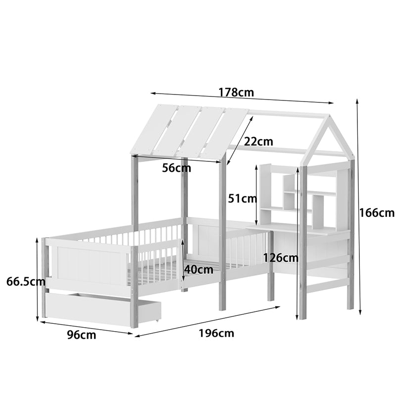 Παιδικό Κρεβάτι Bedria τ.Montessori Ξύλο σε Λευκή-Φυσική Απόχρωση 190x90εκ