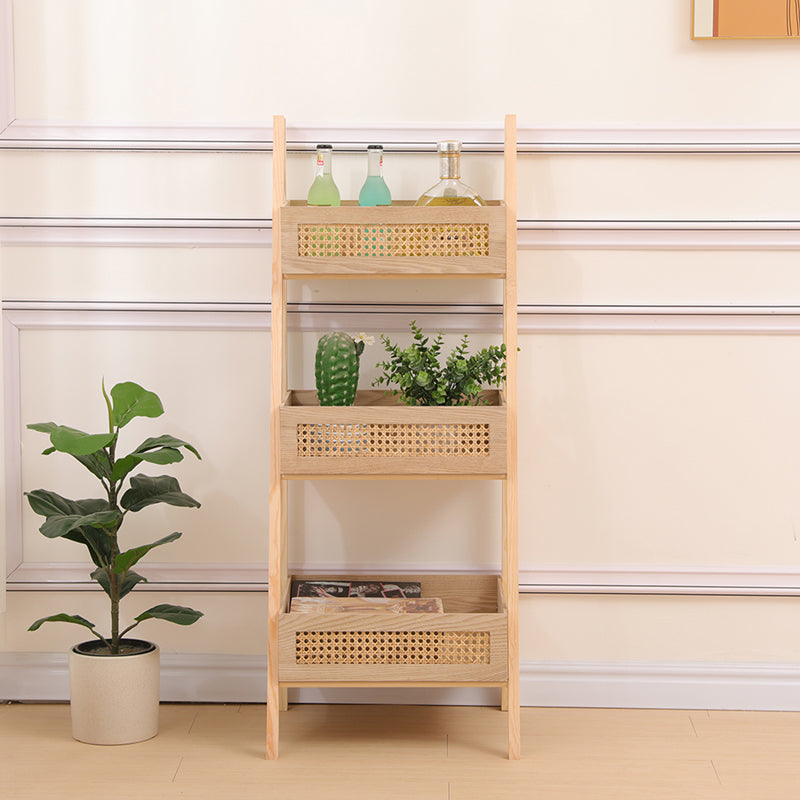 Ραφιέρα Επιδαπέδια 3όροφη Scandy MDF-Rattan σε Φυσική Απόχρωση 44x37x110