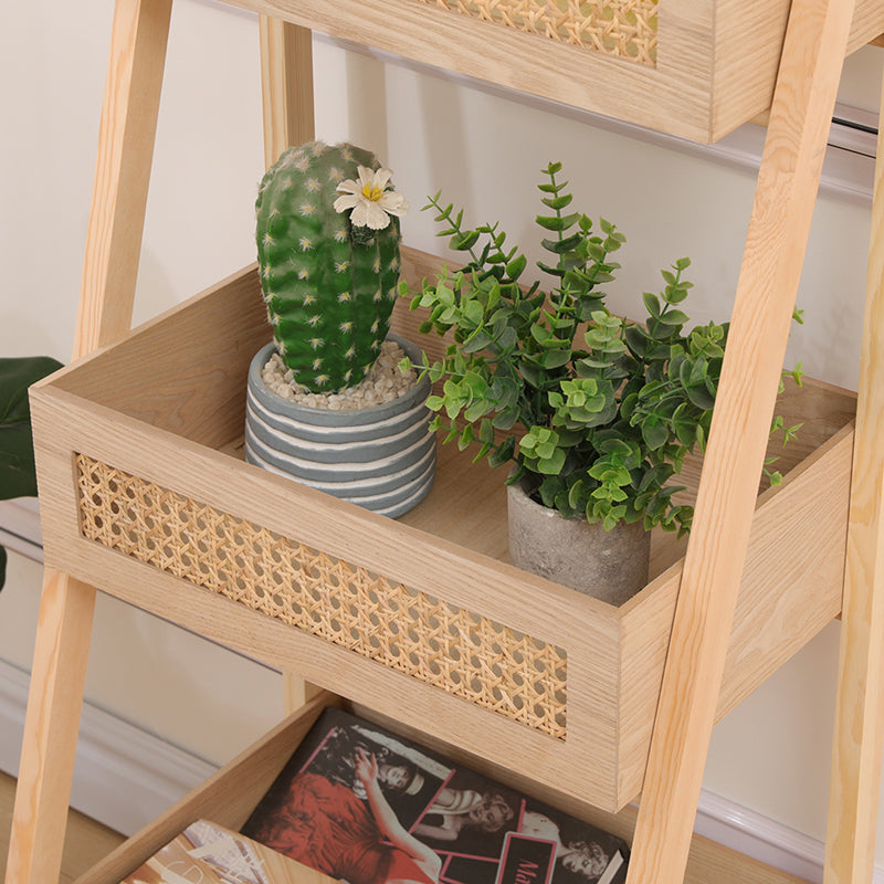 Ραφιέρα Επιδαπέδια 3όροφη Scandy MDF-Rattan σε Φυσική Απόχρωση 44x37x110