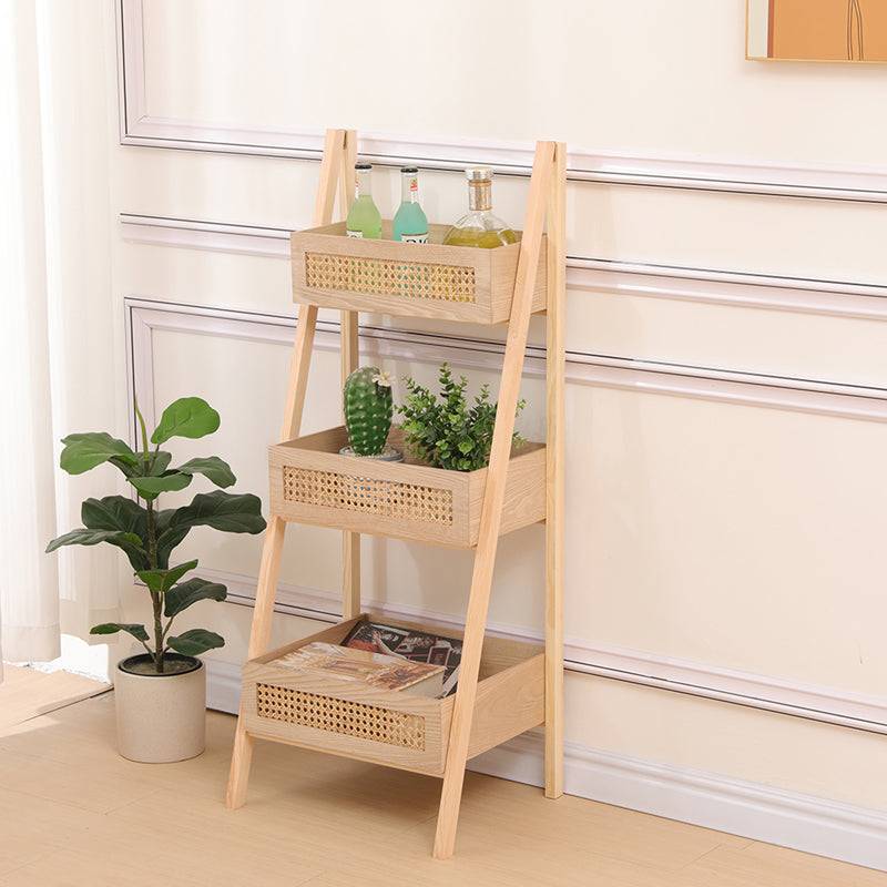 Ραφιέρα Επιδαπέδια 3όροφη Scandy MDF-Rattan σε Φυσική Απόχρωση 44x37x110