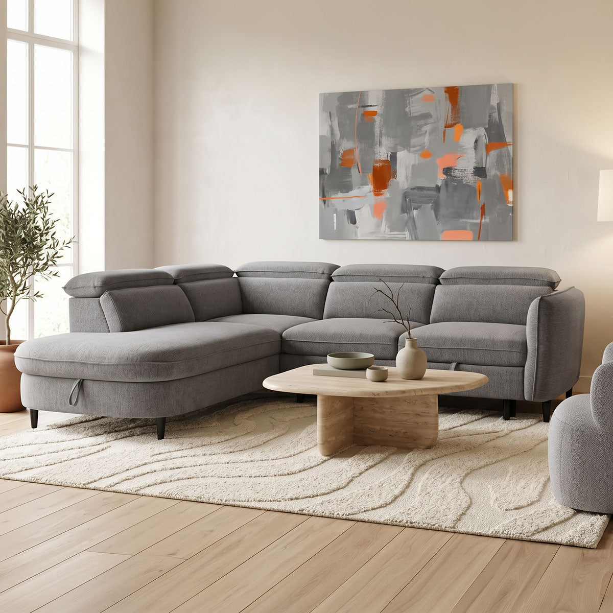 Napia Corner Sofa Bed Right Corner in Anthracite Fabric 249x210x98