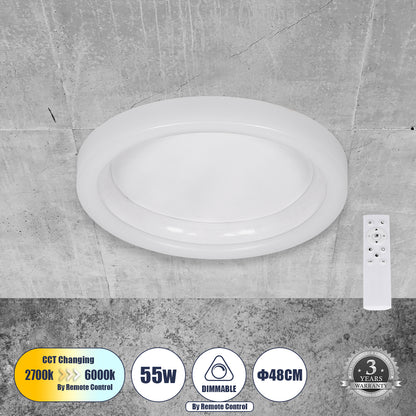 ARIANA 61035 Πλαφονιέρα Οροφής Κύκλος LED CCT 55W 6376lm 120° AC 220-240V - Εναλλαγή Φωτισμού μέσω Τηλεχειριστηρίου All In One Ψυχρό Λευκό 6000k+Φυσικό Λευκό 4500k+Θερμό Λευκό 2700k Dimmable Φ48cm - Λευκό