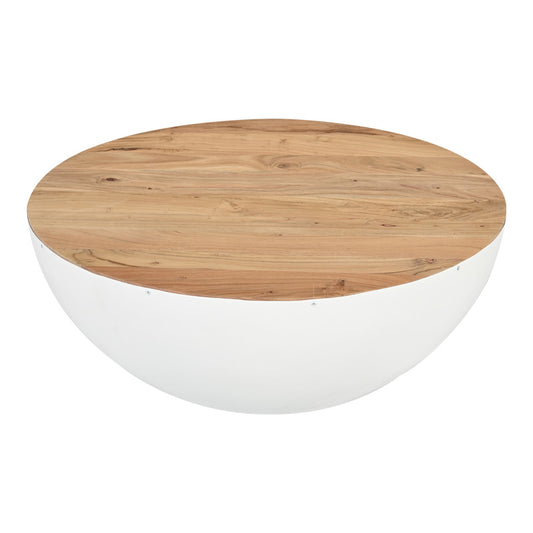 Τραπέζι Σαλονιού Coffelty Λευκό Μέταλλο-Μασίφ Ξύλο Ακακίας Φ90x40