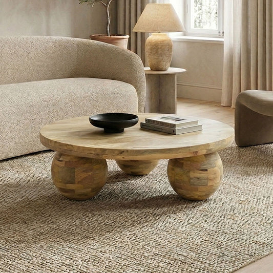 Τραπέζι Σαλονιού Fedena Μασίφ Μάνγκο Ξύλο σε Φυσική Απόχρωση Φ90x30