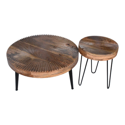 Lemia Coffee Tables Set of 2 Mango Wood in Natural Color with Black Metal Leg