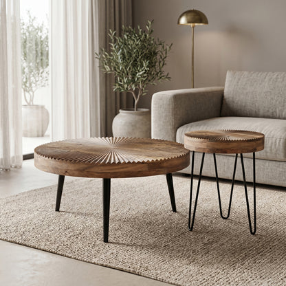 Lemia Coffee Tables Set of 2 Mango Wood in Natural Color with Black Metal Leg