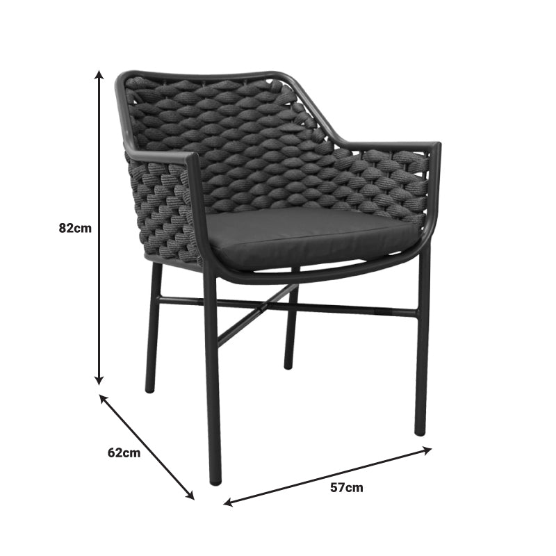 Πολυθρόνα Αλουμινίου Ortegia Στοιβαζόμενη με Λευκό Σκελετό- Χακί Σχοινί 57x62x82