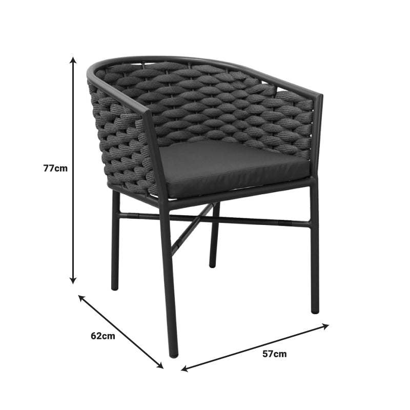 Πολυθρόνα Αλουμινίου Noevo Στοιβαζόμενη με Λευκό Σκελετό-Φυσικό Σχοινί 57x62x77