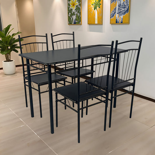 Τραπεζαρία Roza II Σετ 5 Τμχ MDF σε Μαύρη Απόχρωση με Μαύρα Μεταλλικά Πόδια 110x60x74