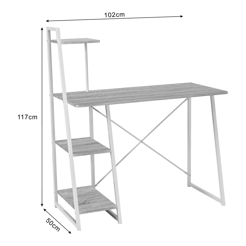 Γραφείο Εργασίας Deckstor με Ραφιέρα σε Oak Απόχρωση με Πόδι Λευκό Μέταλλο 102x50x117