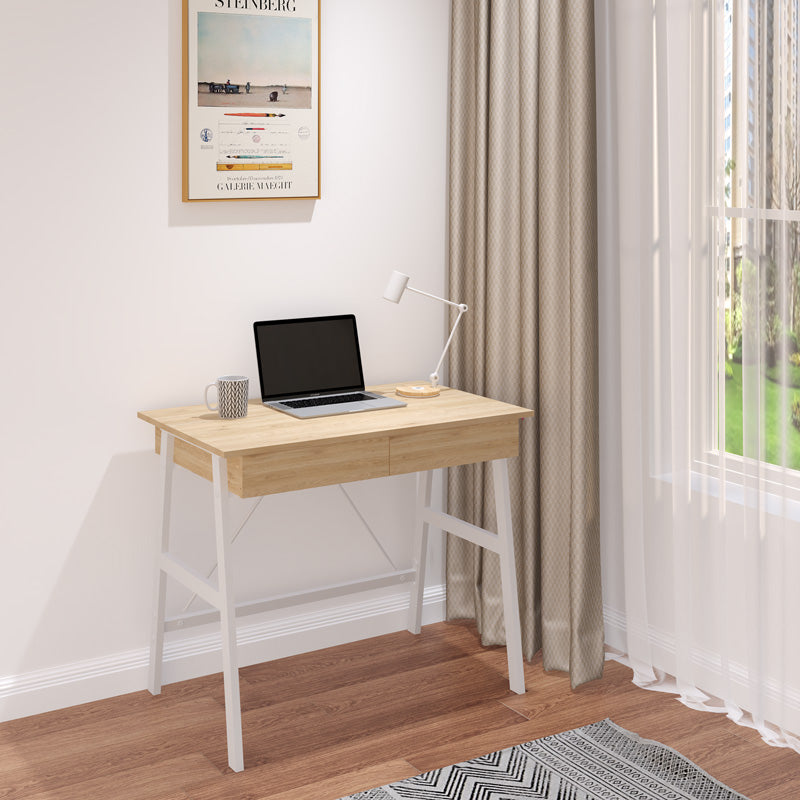 Γραφείο Εργασίας Lione με Συρτάρια σε Oak Απόχρωση με Πόδι Λευκό Μέταλλο 90x50x75