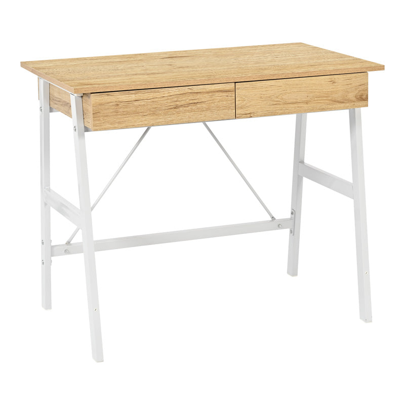 Γραφείο Εργασίας Lione με Συρτάρια σε Oak Απόχρωση με Πόδι Λευκό Μέταλλο 90x50x75