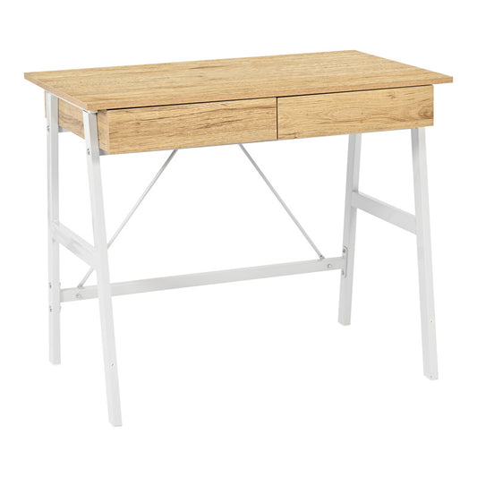 Γραφείο Εργασίας Lione με Συρτάρια σε Oak Απόχρωση με Πόδι Λευκό Μέταλλο 90x50x75
