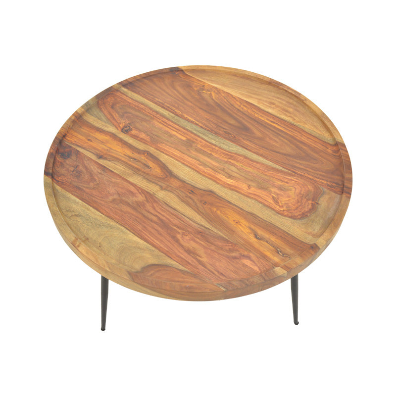 Τραπέζι Tavolo Μασίφ Ξύλο Sheesham σε Καρυδί Απόχρωση με Μαύρα Μεταλλικά Πόδια Φ75x39