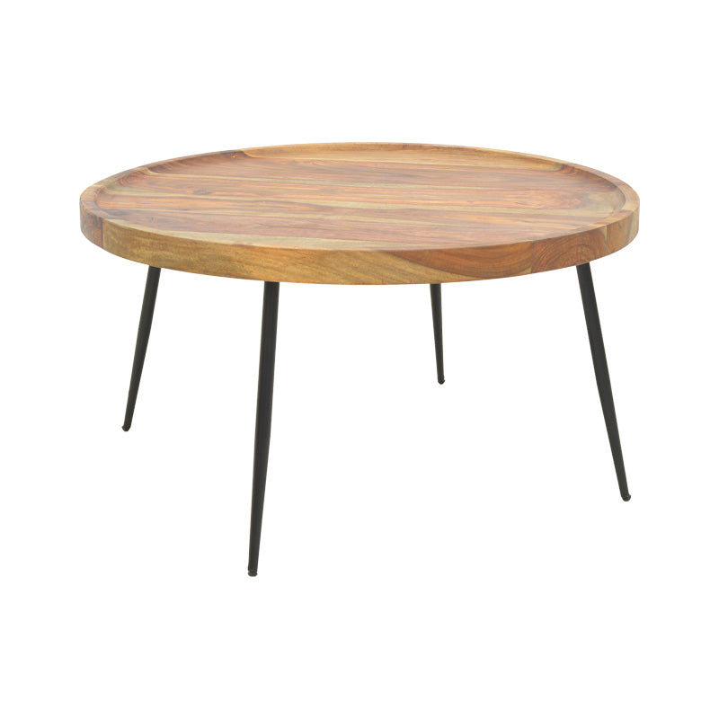 Τραπέζι Tavolo Μασίφ Ξύλο Sheesham σε Καρυδί Απόχρωση με Μαύρα Μεταλλικά Πόδια Φ75x39