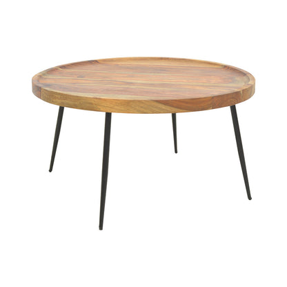 Τραπέζι Tavolo Μασίφ Ξύλο Sheesham σε Καρυδί Απόχρωση με Μαύρα Μεταλλικά Πόδια Φ75x39